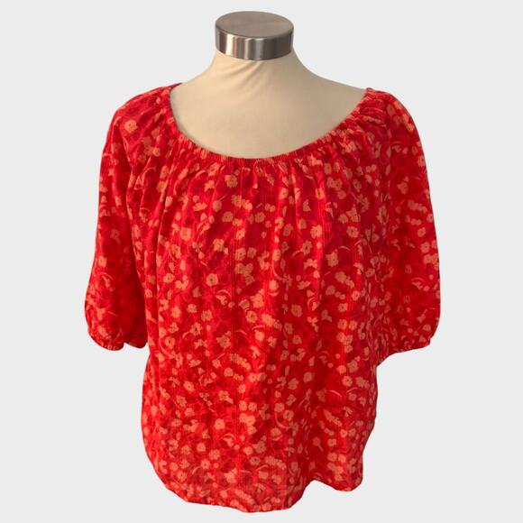 Universal Thread Medium Orange Top Off Shoulder 100% Cotton Puff Sleeve - Picture 8 of 8